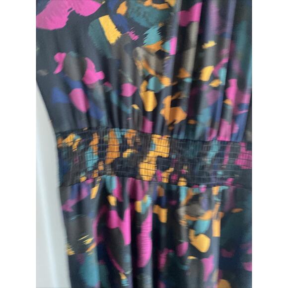 Peyton Jensen Womens Large Black Floral Maxi Dress Sleeveless Smocked Waist - Picture 4 of 10